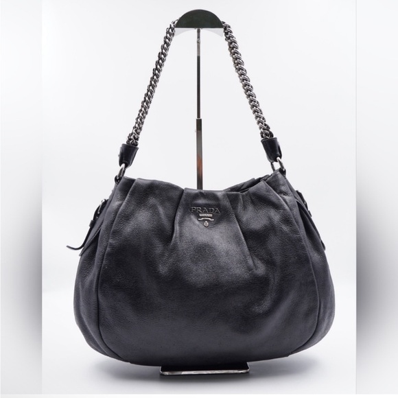 PRADA Black Cervo Leather Chain Bag - Picture 2 of 13